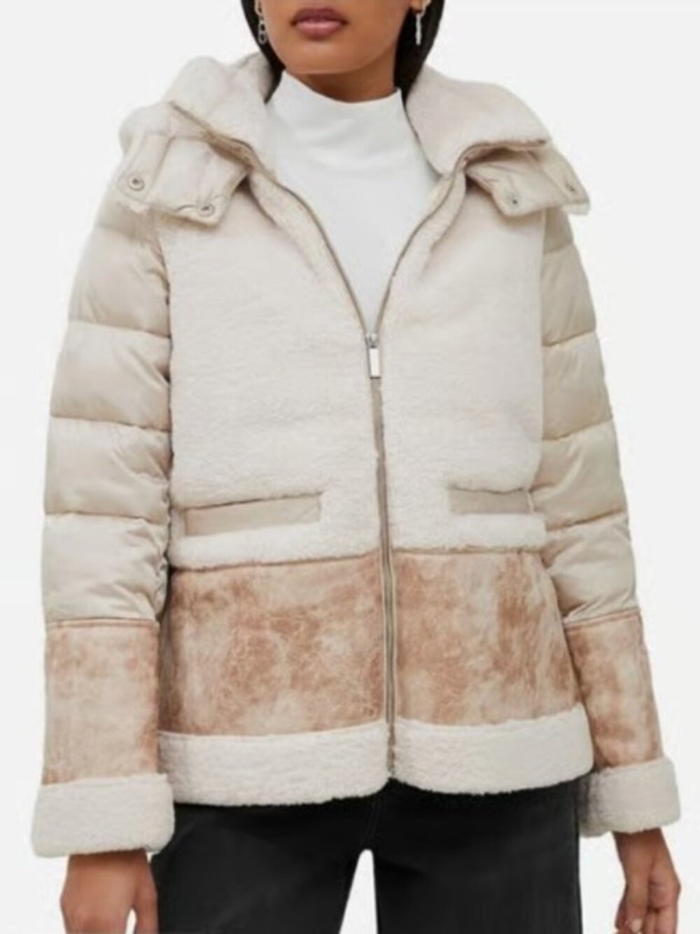 French Connection Y2K-Inspired Vegan Leather Sherpa Coat Size L